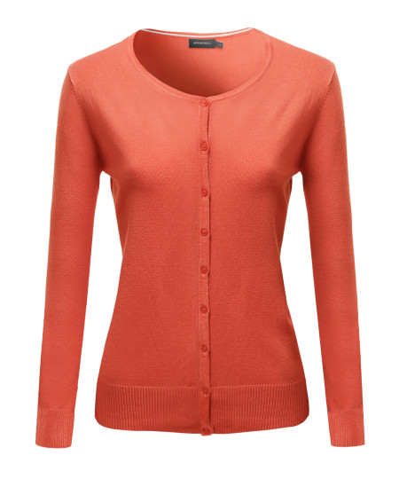 Women's Basic Soft Button-down Solid Round Neck Long Sleeve Sweater Cardigan