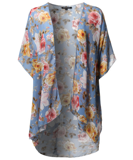 Women's Loose Floral Super Light Kimono Cardigan Blouse Top MADE in USA