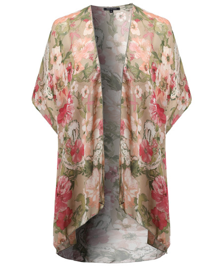 Women's Loose Floral Super Light Kimono Cardigan Blouse Top MADE in USA