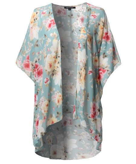 Women's Loose Floral Super Light Kimono Cardigan Blouse Top MADE in USA