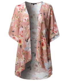 Women's Loose Floral Super Light Kimono Cardigan Blouse Top MADE in USA