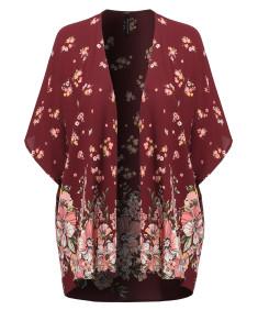 Women's Floral Short Sleeve Open-Front Kimono Style Cardigan