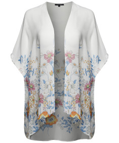 Women's Floral Short Sleeve Open-Front Kimono Style Cardigan 