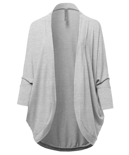 Women's Premium 3/4 Sleeve Loose Cocoon Open Front Pocket Cardigan