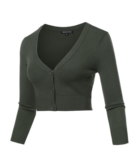 Women's Solid V-Neck Bolero Cropped Cardigan