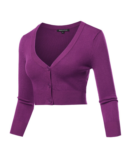 Women's Solid V-Neck Bolero Cropped Cardigan