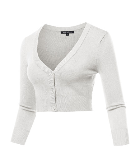 Women's Solid V-Neck Bolero Cropped Cardigan