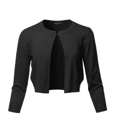 Women's Solid Soft Stretchable 3/4 Sleeve Bolero Short Cardigan 