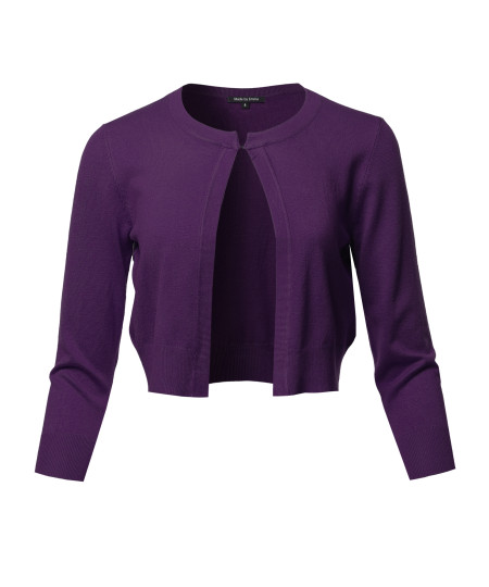 Women's Solid Soft Stretchable 3/4 Sleeve Bolero Short Cardigan 