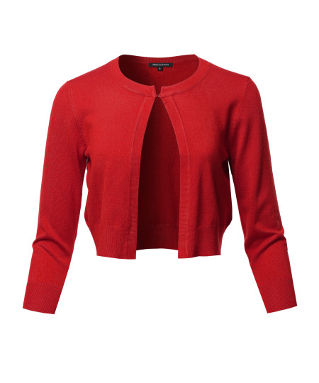 Women's Solid Soft Stretchable 3/4 Sleeve Bolero Short Cardigan 