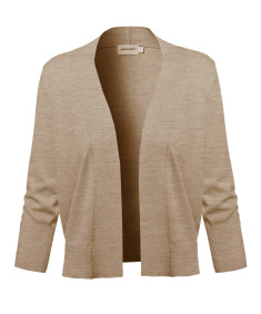 Women's Solid Open Front Soft Stretch 3/4 Sleeve Layer Short Cardigan