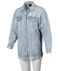 Women's Oversized Distressed Long Sleeve Denim Jacket