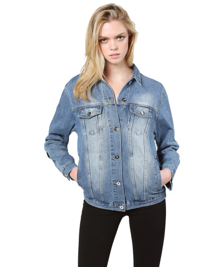 Women's Trendy Eyelet Lace Up Long Sleeve Denim Jacket