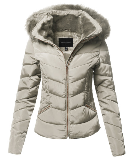 Women's Casual Solid Slim Fit Detachable Hoodie Puffer Jacket