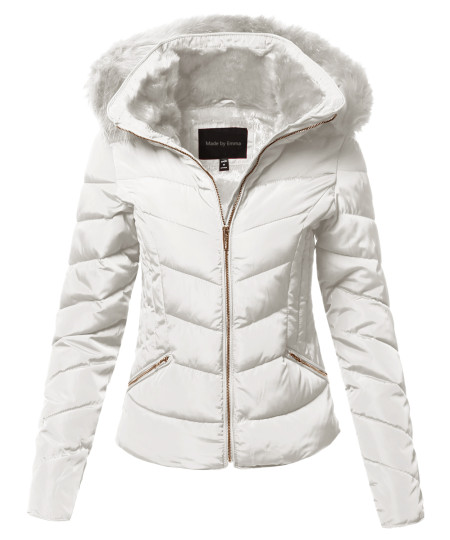 Women's Casual Solid Slim Fit Detachable Hoodie Puffer Jacket