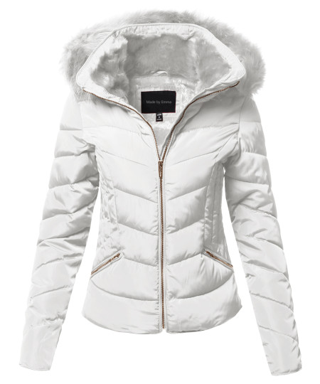 Women's Casual Solid Slim Fit Detachable Hoodie Puffer Jacket