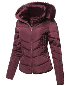 Women's Casual Solid Slim Fit Detachable Hoodie Puffer Jacket