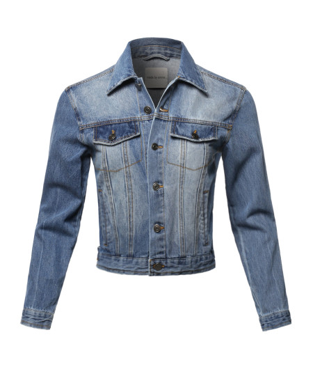 Women's Casual Classic Chest and Side Two pockets Denim Jacket