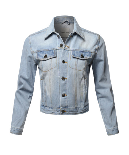 Women's Casual Classic Chest and Side Two pockets Denim Jacket