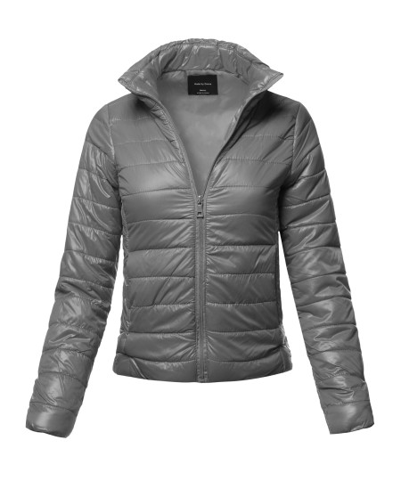 Women's Casual Basic Solid Comfortable Light Weight Quilted Padding Jacket