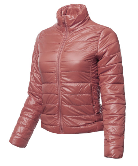 Women's Casual Basic Solid Comfortable Light Weight Quilted Padding Jacket