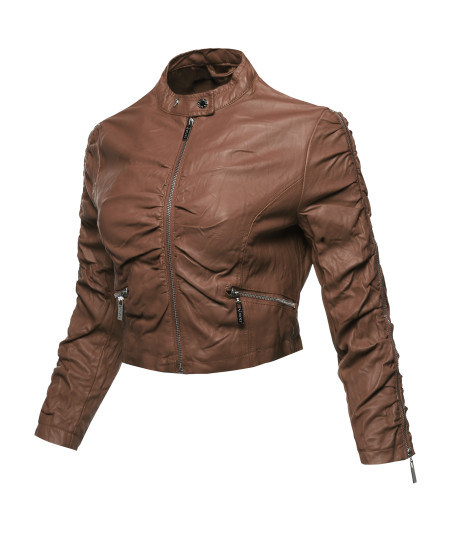 Women's Casual Stylish Trendy Bomber Cropped Leather Motorcycle Jacket