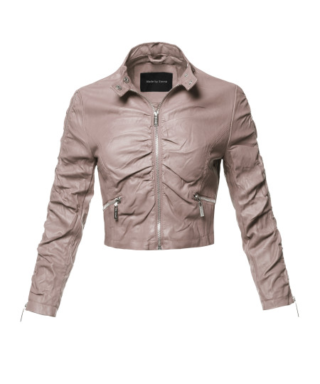 Women's Casual Stylish Trendy Bomber Cropped Leather Motorcycle Jacket