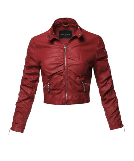 Women's Casual Stylish Trendy Bomber Cropped Leather Motorcycle Jacket