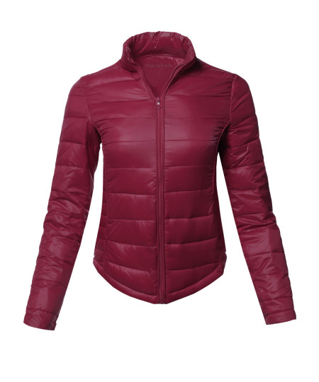 Women's Casual Basic Solid Comfortable Light Weight Poly Fill Pad Jacket