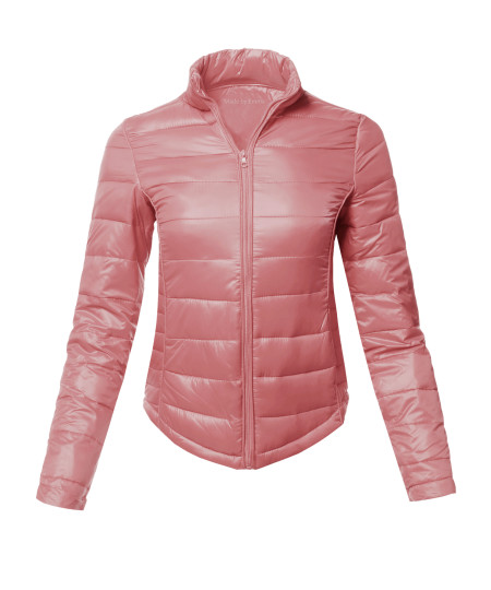 Women's Casual Basic Solid Comfortable Light Weight Poly Fill Pad Jacket
