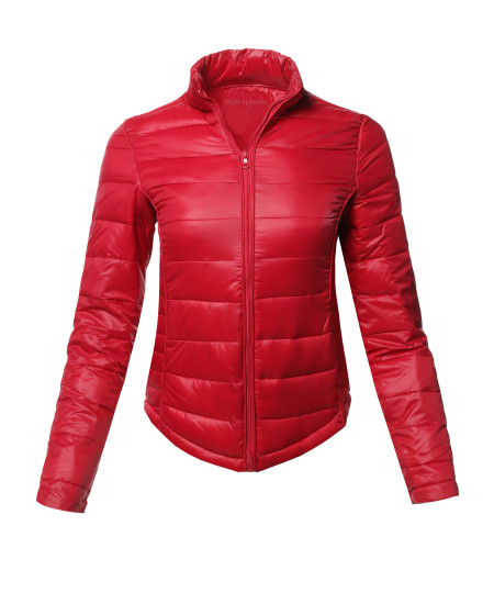 Women's Casual Basic Solid Comfortable Light Weight Poly Fill Pad Jacket