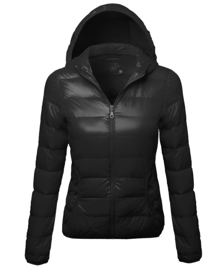 Women's Casual Basic Solid Comfortable Light Weight Poly Fill Hood Jacket