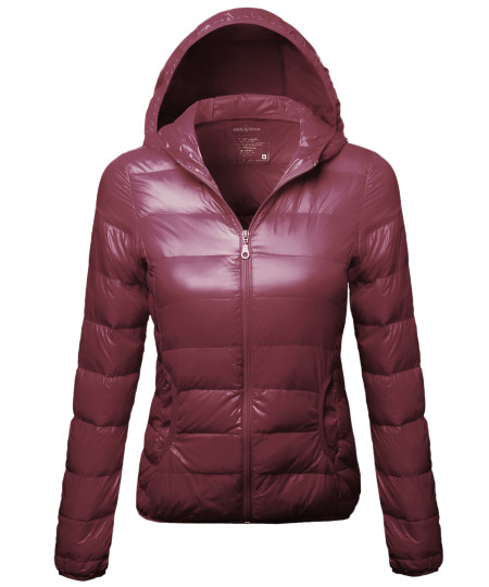 Women's Casual Basic Solid Comfortable Light Weight Poly Fill Hood Jacket