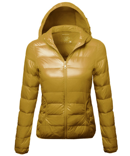 Women's Casual Basic Solid Comfortable Light Weight Poly Fill Hood Jacket