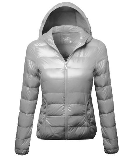 Women's Casual Basic Solid Comfortable Light Weight Poly Fill Hood Jacket