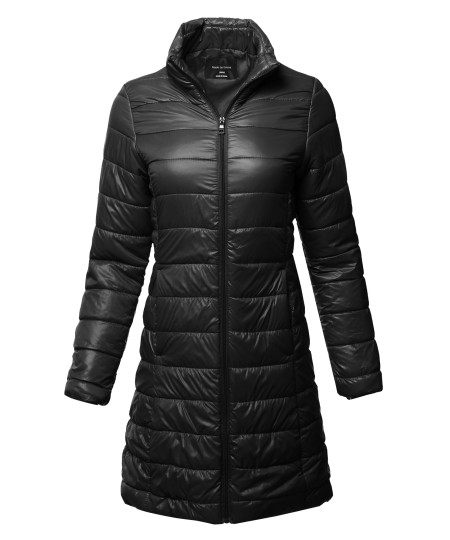 Women's Casual Solid Comfortable Light Weight Long Quilted Padding Jacket