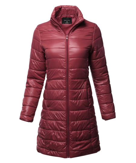 Women's Casual Solid Comfortable Light Weight Long Quilted Padding Jacket