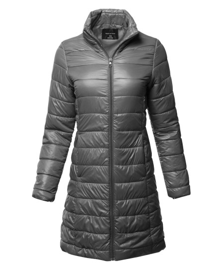 Women's Casual Solid Comfortable Light Weight Long Quilted Padding Jacket