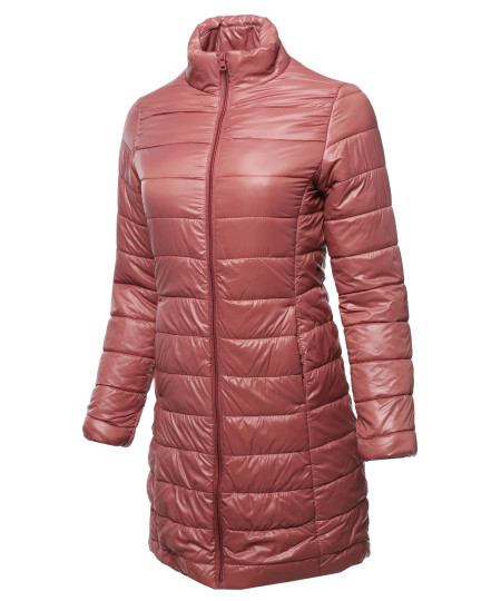 Women's Casual Solid Comfortable Light Weight Long Quilted Padding Jacket