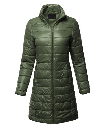 Women's Casual Solid Comfortable Light Weight Long Quilted Padding Jacket