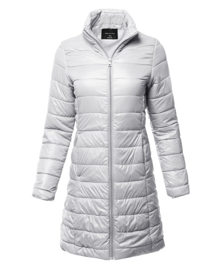 Women's Casual Solid Comfortable Light Weight Long Quilted Padding Jacket