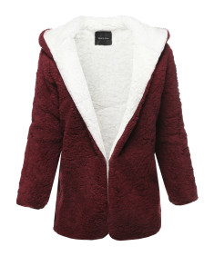 Women's Casual Oversized Hooded  Faux Fluffy Reversible Cardigan Jacket Coat Outwear