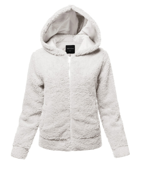 Women's Casual Fashionable Hooded  Faux Soft Fluffy Cardigan Jacket Coat Outwear