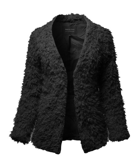 Women's Casual Warm Soft Fluffy Faux Fur Winter Jacket Coat Outwear