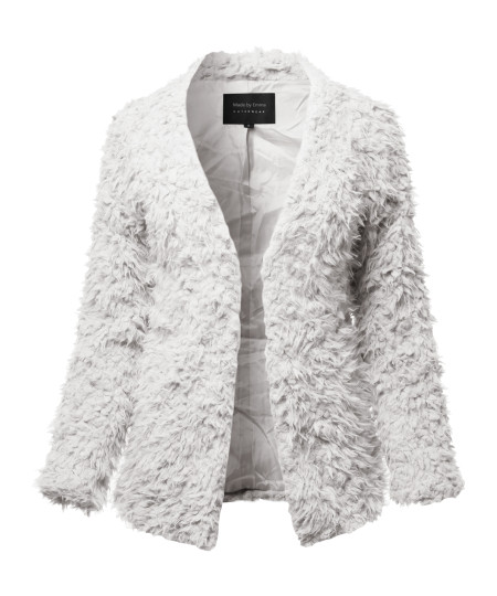 Women's Casual Warm Soft Fluffy Faux Fur Winter Jacket Coat Outwear