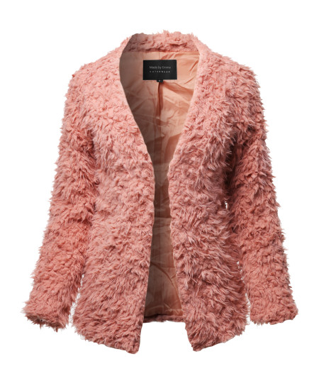 Women's Casual Warm Soft Fluffy Faux Fur Winter Jacket Coat Outwear