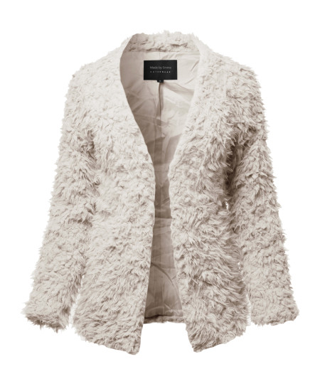 Women's Casual Warm Soft Fluffy Faux Fur Winter Jacket Coat Outwear