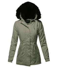 Women's Casual Long Sleeve Hooded War Winter Faux Fur Lined Parka Outdoor Jacket