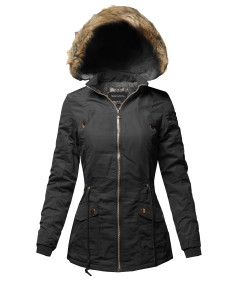 Women's Hooded Warm Long Coats Faux Fur Fleece Lined Parka Outdoor Jackets