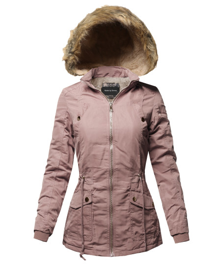 Women's Hooded Warm Long Coats Faux Fur Fleece Lined Parka Outdoor Jackets